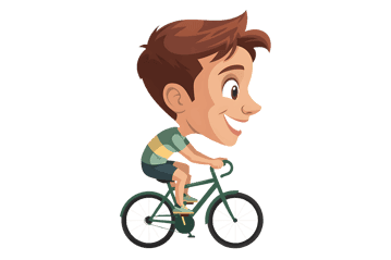 Cartoon of boy riding bicycle
