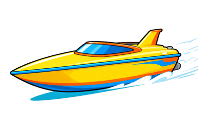 Cartoon yellow motorboat speeding