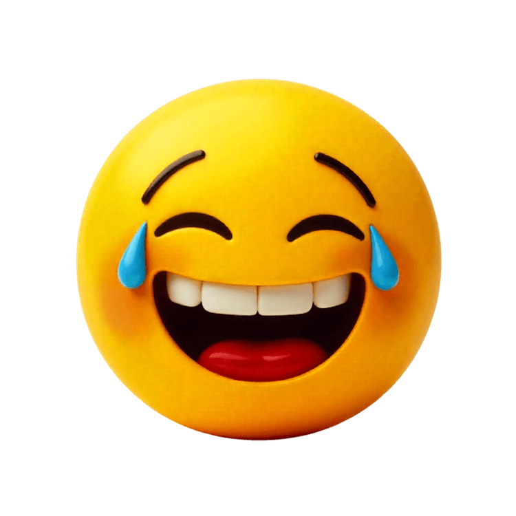 Laughing emoji with tears of joy on a transparent background