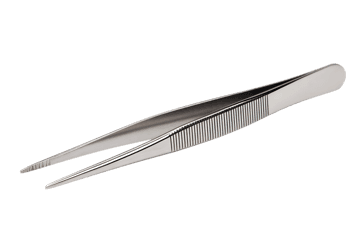 Close up of stainless steel tweezers isolated on black background