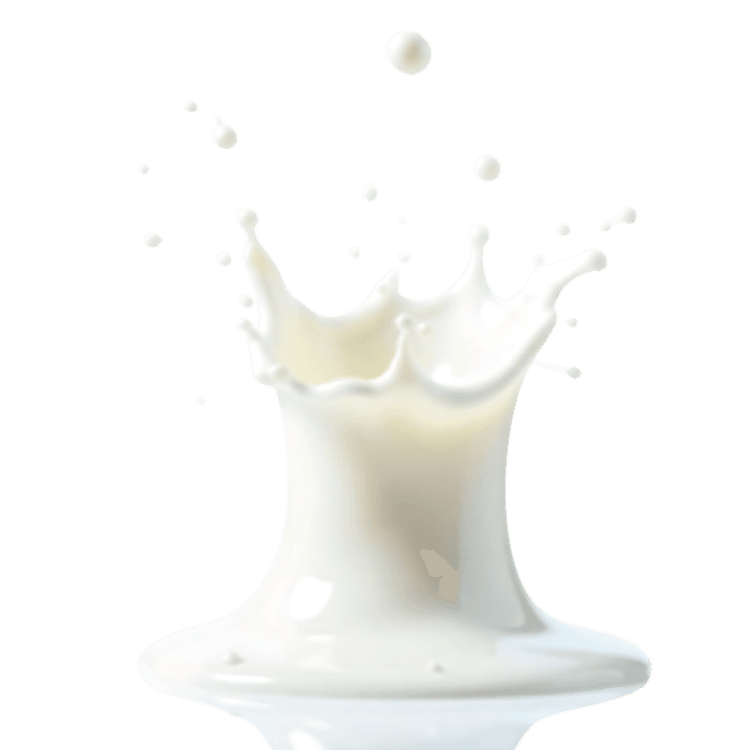 Dynamic milk splash forming a crown shape with droplets