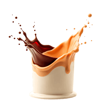 Chocolate and caramel cream splash in a cup