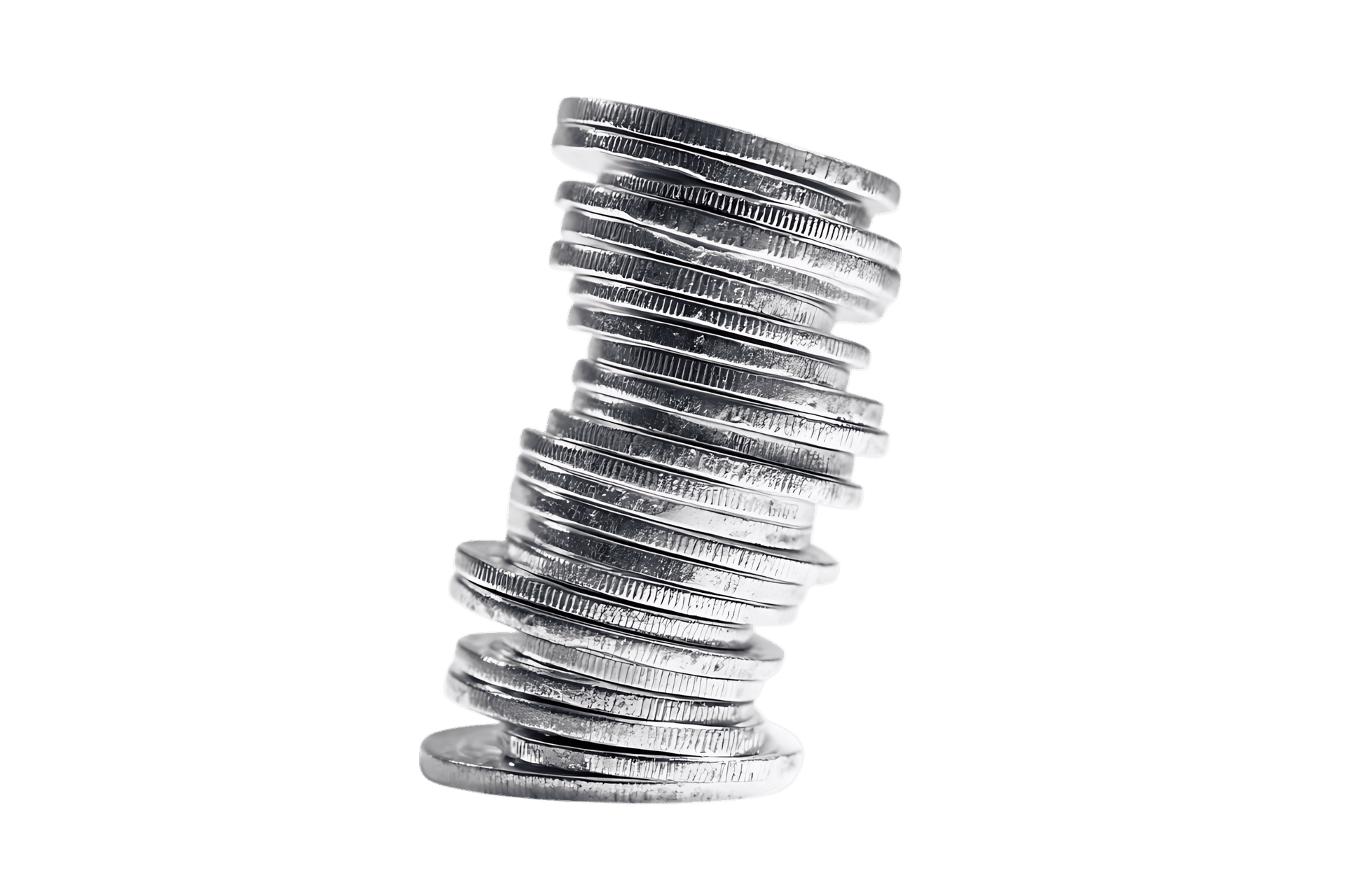 Stack of metal weights leaning precariously.