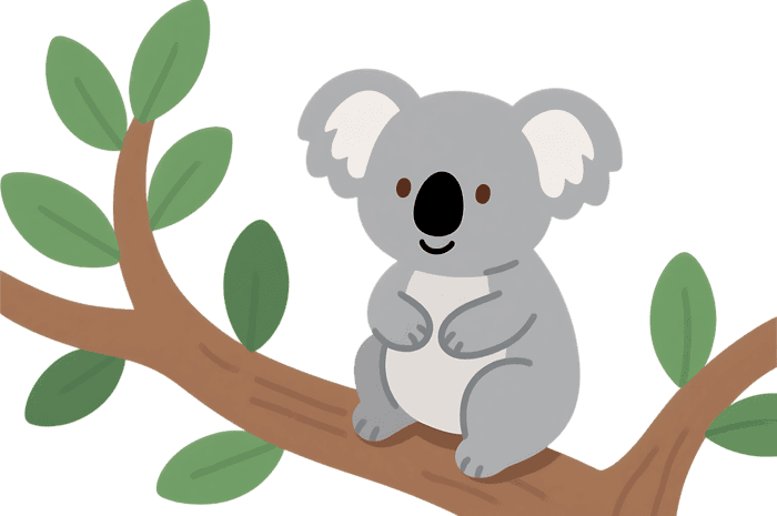 Cute koala on a tree branch cartoon illustration