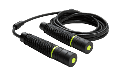 Black jump rope with neon green accents.