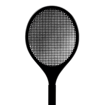 Close up of electronic bug zapper racket on black background.