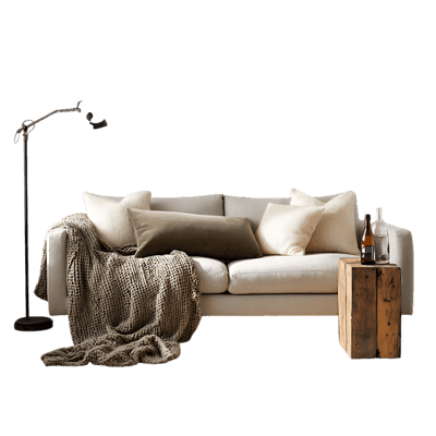 Modern sofa cozy blanket and stylish decor