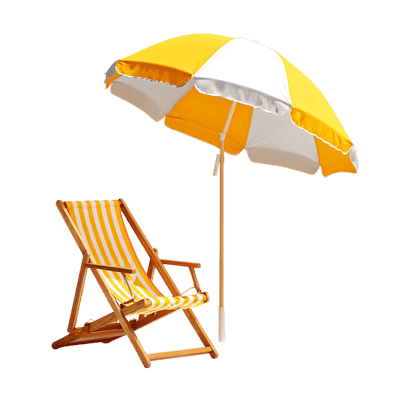 Empty beach chair and umbrella