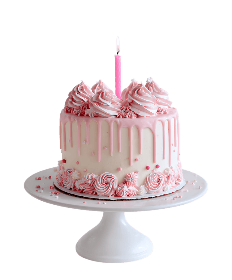 Pink birthday cake with candle415