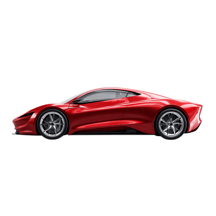 Sleek red sports car, side view.