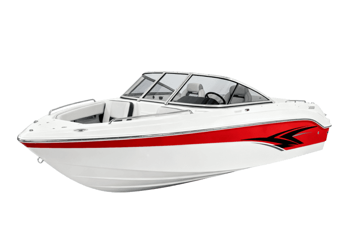 White and red speedboat on the water