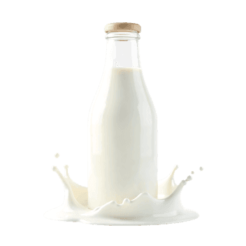 Milk bottle with splash, dairy drink, healthy beverage