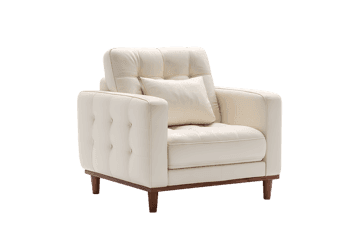 Cream armchair with wooden legs and button tufting