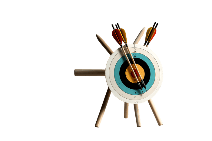 Arrows hitting the archery target.  Accuracy, precision concept.