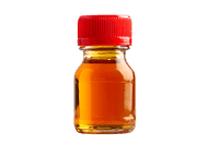 Amber liquid in a small bottle.