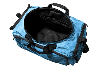 Open light blue duffel bag travel bag gym bag
