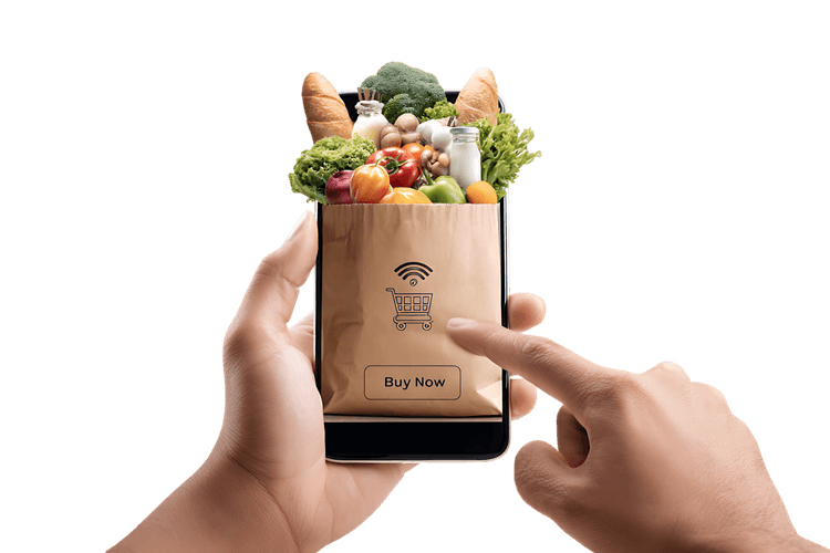 Online grocery shopping on mobile phone.