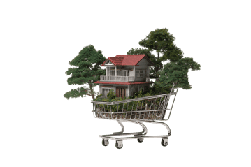 House in a shopping cart.  Real estate, buying a home concept.