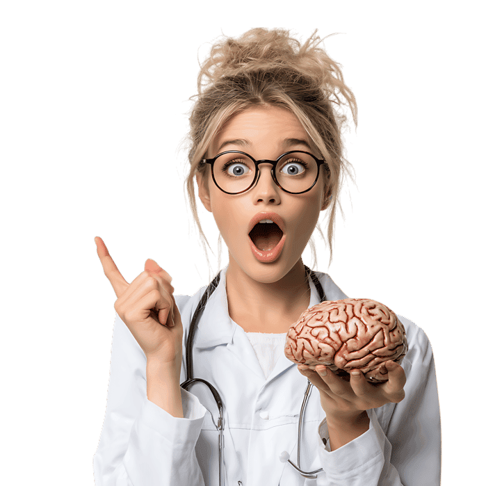 Amazed female doctor holding a brain model225