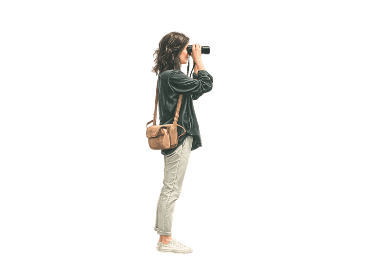 Side view, Woman taking photo isolated, photography concept