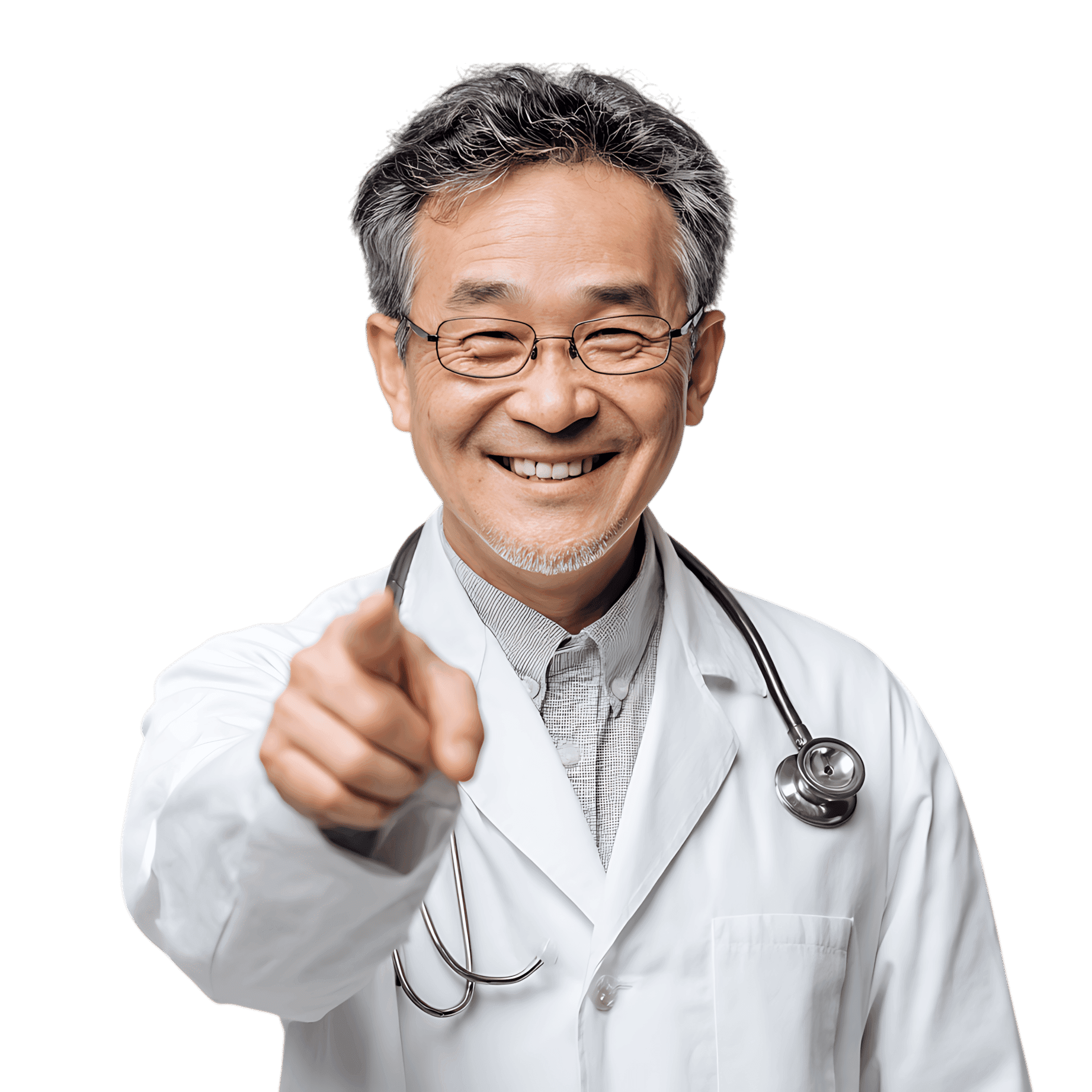 Smiling Asian doctor points at you460.
