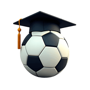 Soccer ball wearing a graduation cap, symbolizing sports education and academic achievement in athletics