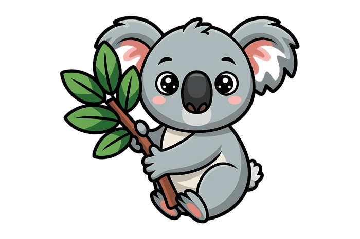 Cartoon koala with eucalyptus