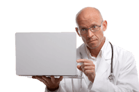 Male doctor presenting laptop