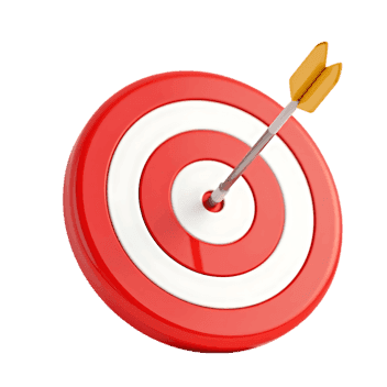 Red and white circular target with golden arrow hitting the center bullseye, symbolizing precision and success