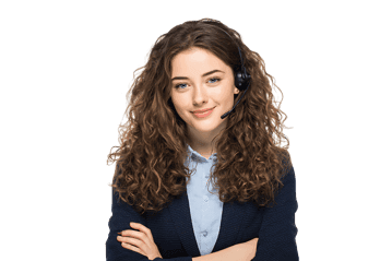 Smiling female customer service representative wearing headset.
