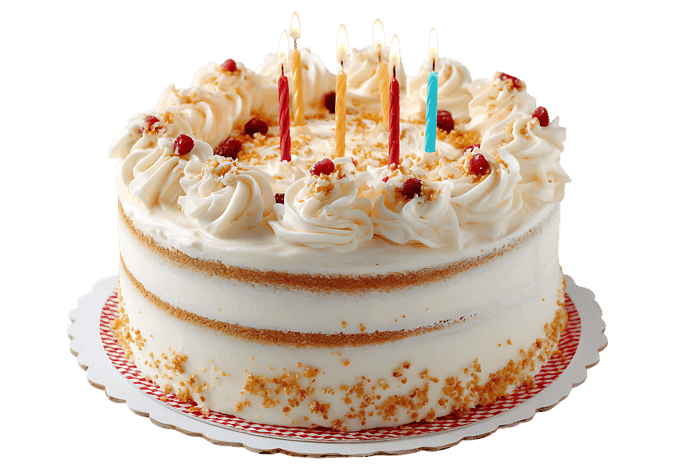 A delicious birthday cake with candles.