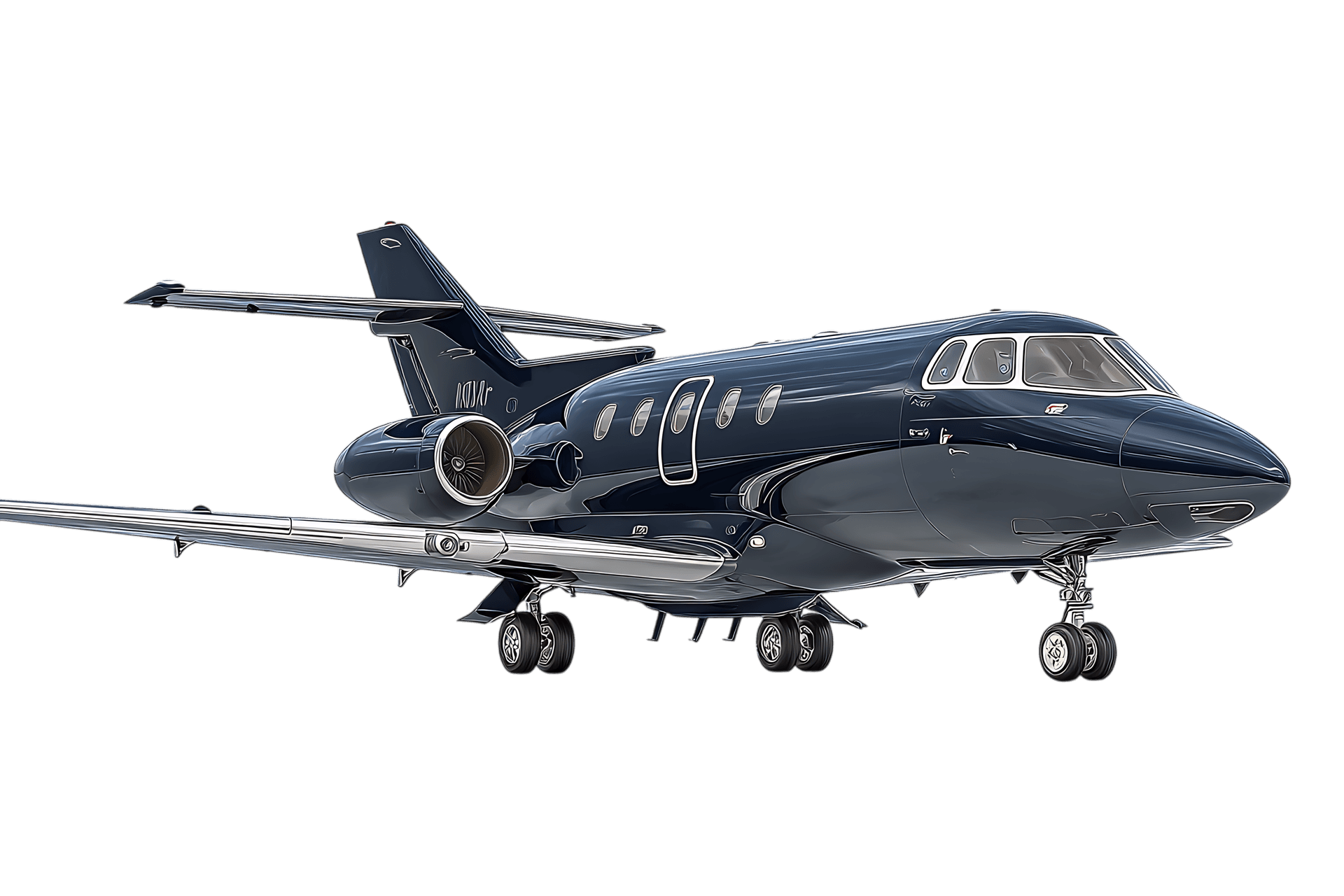 Black private jet isolated on black background