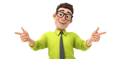 3d cartoon man with glasses pointing fingers