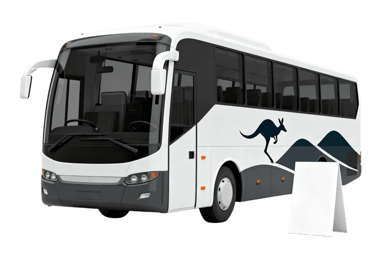 Tour bus with kangaroo graphic
