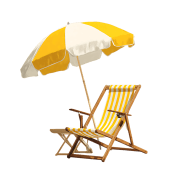 Empty beach chair and umbrella invite relaxation