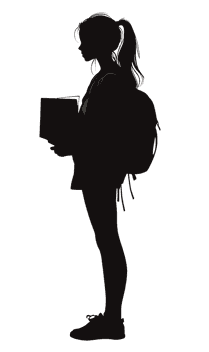 Silhouette of student with backpack and laptop