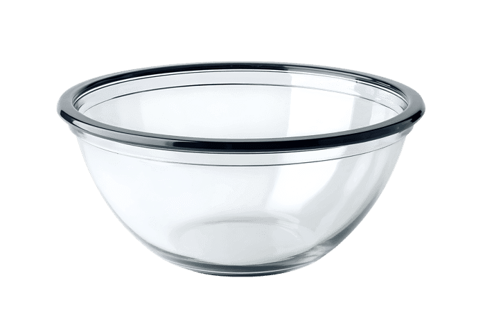 Empty glass mixing bowl isolated on white background
