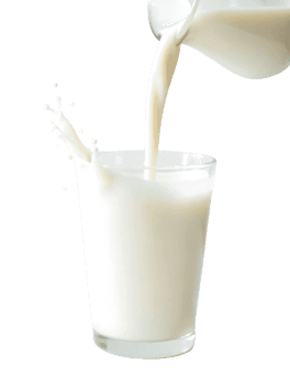 Milk pouring into glass with splash on transparent png