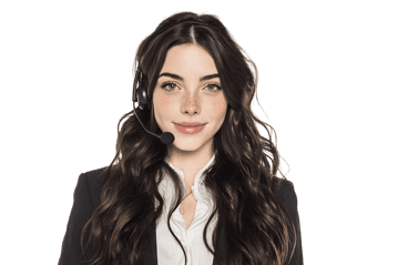 Smiling woman wearing headset, customer service agent.