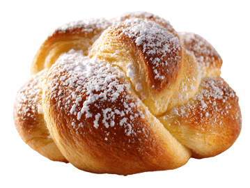 Golden-brown bread, dusted with sugar