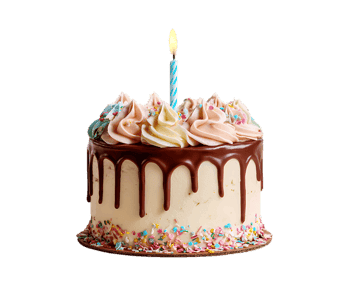 Single candle on a delicious birthday cake180