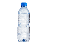 Blue plastic water bottle on black background
