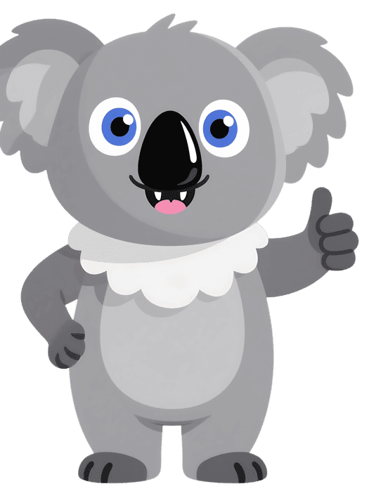 Cartoon koala thumbs up, cute animal character illustration