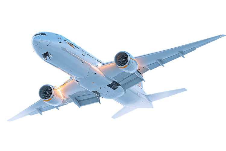 Airplane taking off, aerial view.