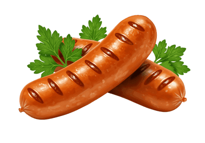 Grilled sausages with parsley garnish.