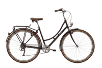 Black step through bicycle for urban commuting and city riding