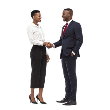 African business man and woman shaking hands on a deal.