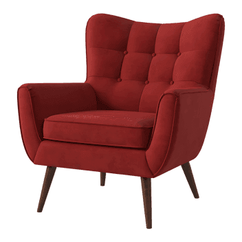 Red armchair  button tufting  mid century modern style