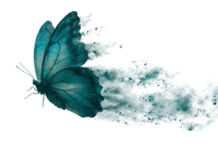 Abstract teal butterfly with trailing motion blur effect on black background.