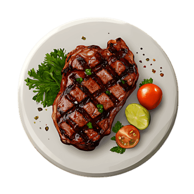 Grilled steak with cherry tomatoes and lime
